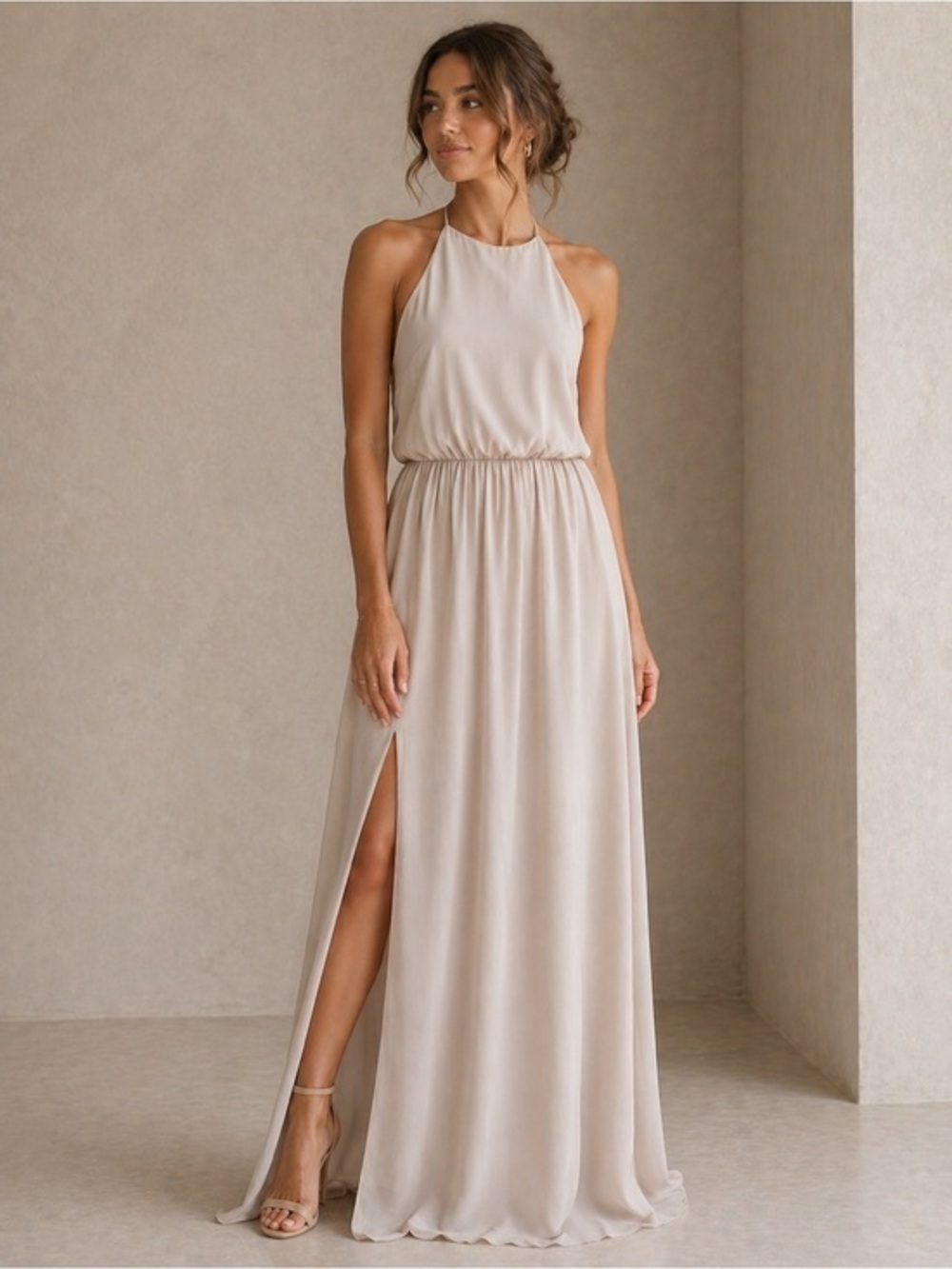 Show me your mumu Heather halter maxi dress pale taupe purple